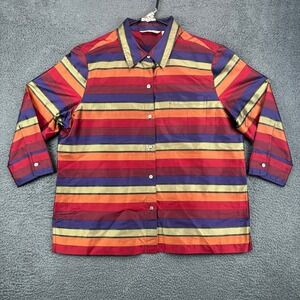French Laundry Silk‎ Blend Striped Button Up Shirt Women's Size L Multicolor